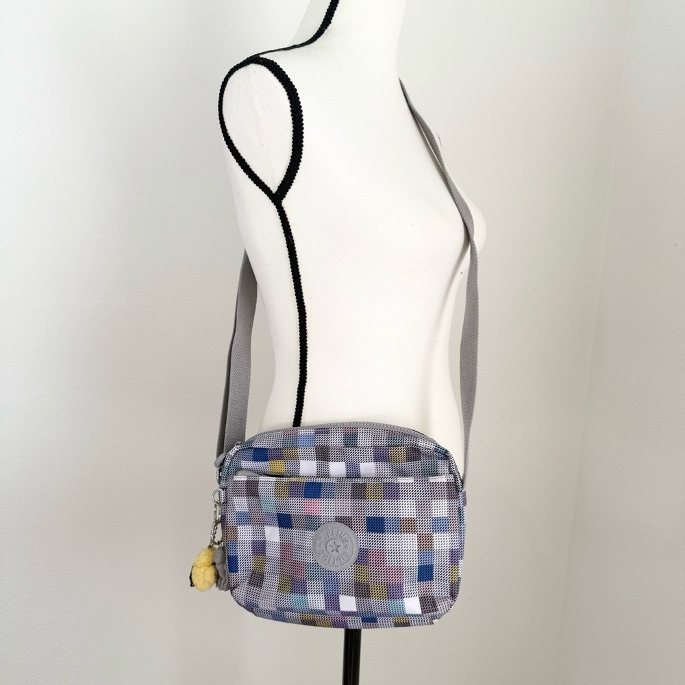 Kipling Keefe Checkered Multi Color Pattern Crossbody Bag Purse
